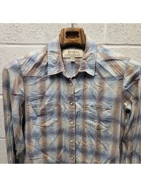 Ryan Michael Western Teal BN Plaid Shirt Women's L Embroidered Long Sleeve Snaps